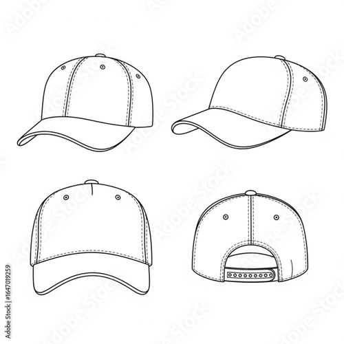 Baseball cap in different views isolated on white background