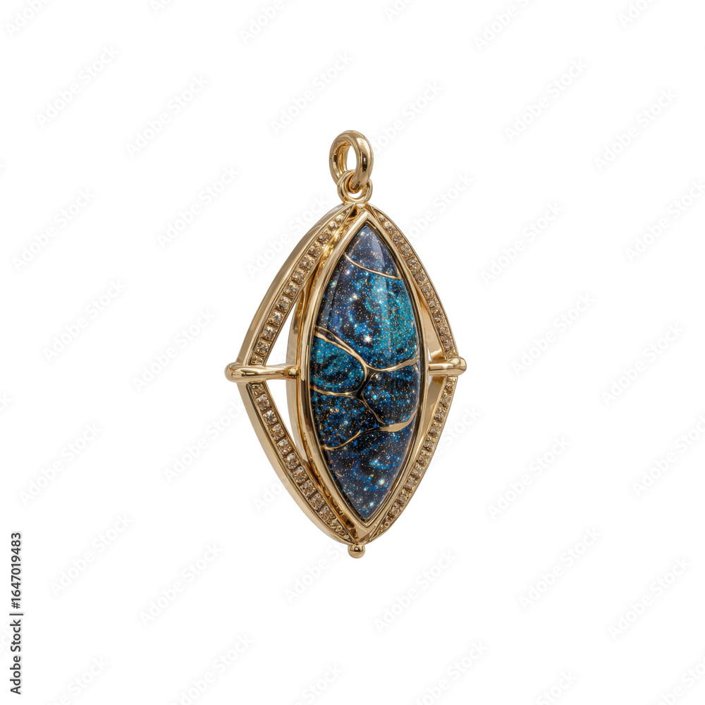 Obraz premium Celestial Night Sky Oval Pendant Gold and Blue Resin Jewelry Charm