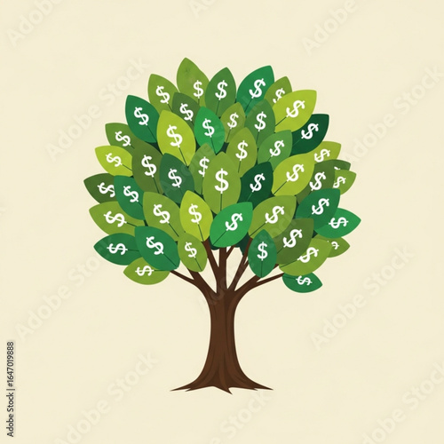 Money tree with dollar sign leaves representing financial growth and success