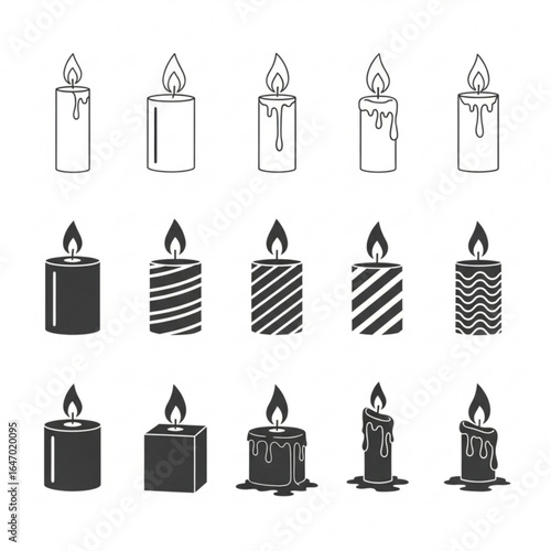 Collection of candle icons isolated on white background
