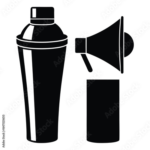 Cocktail shaker and megaphone black white