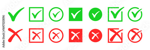 Check Mark and Cross Icons – Green Tick & Red X Set