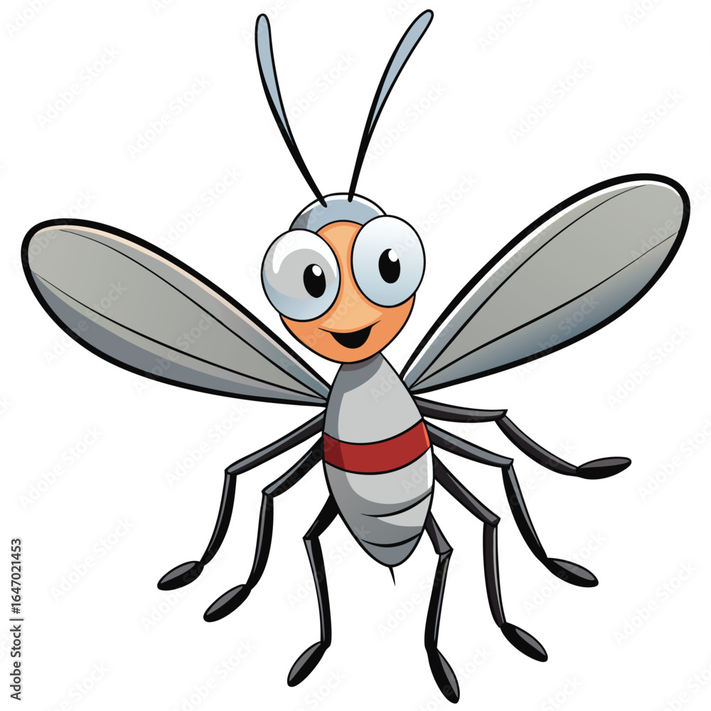 Fototapeta premium Happy Cartoon Mosquito with Big Eyes on White Background Design