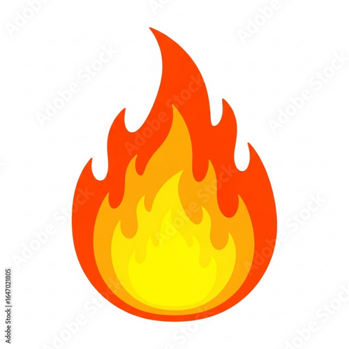 A bright flame isolated on white background, a symbol of heat and energy