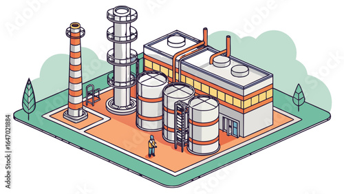 Isometric factory plant industrial building illustration vector design for manufacturing and energy production