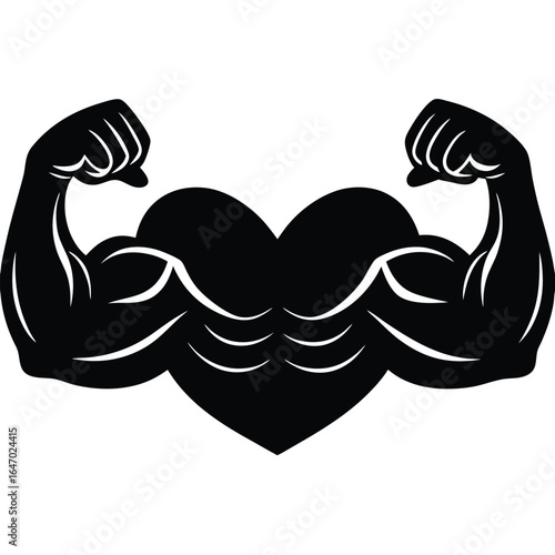Muscular heart flexing biceps strength
