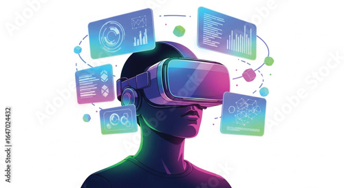 Cyberpunk profile wearing neon VR headset—futuristic portrait for tech and gaming themes