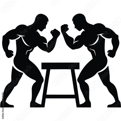 Muscular men arm wrestling competition strength power