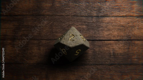 Realistic stone fantasy game dice animation showing all possible rolls from 1 to 10.
