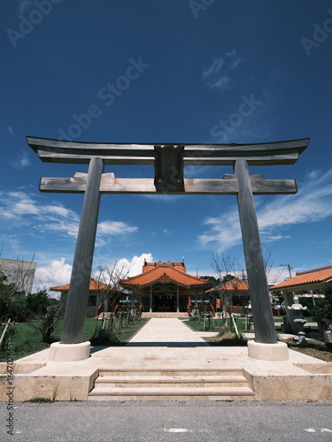 Traditional Shinto Shrine under Clear Blue Sky, Miyakojima, Okinawa, Japan