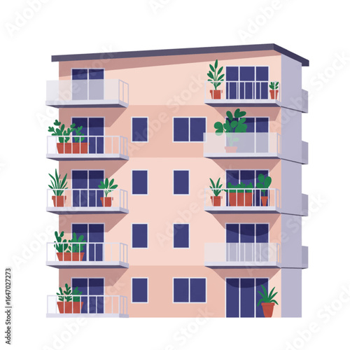 Modern Apartment Building with Potted Plants