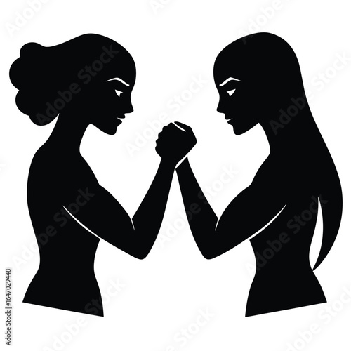 Women arm wrestling silhouette competition strength