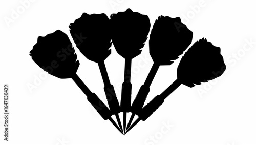 Silhouette of a group of darts arranged together with their tips pointing downwards in a cluster form