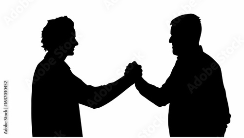 Two silhouetted figures in a handshake demonstrating unity and agreement in a black and white image