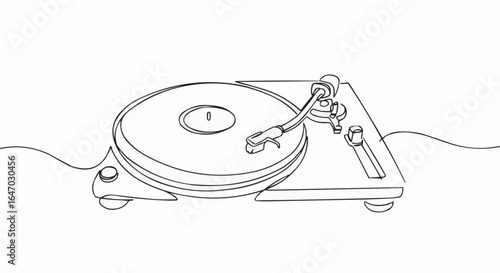 A minimalist line art illustration of a turntable.