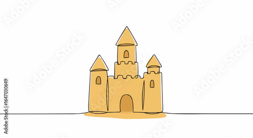A single line art illustration of a sandcastle. 