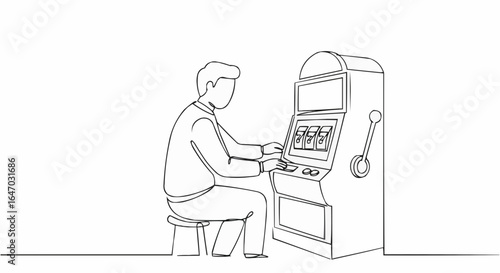 A person is engrossed in playing a slot machine.