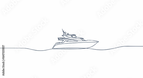 A line art yacht sailing peacefully across the ocean.