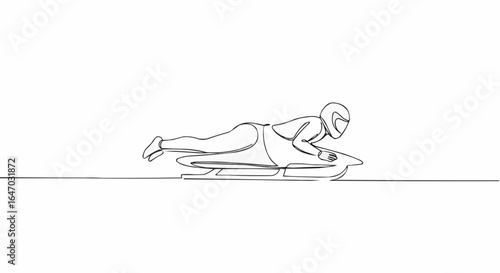 Single-line drawing of a bobsledder racing down the track.