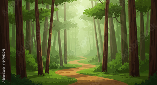 Winding Path Through Lush Green Forest
