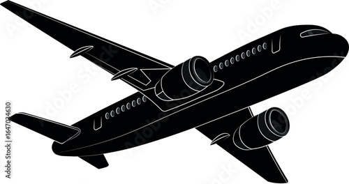 Large passenger plane in the sky as a silhouette in black