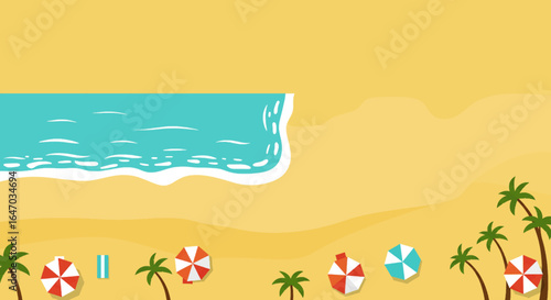 Tropical Beach Scene with Palm Trees and Umbrellas