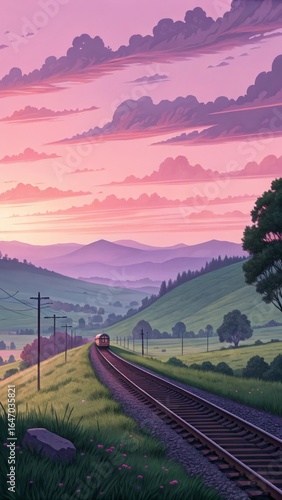 Railway tracks in the morning fog. Vintage style toned picture