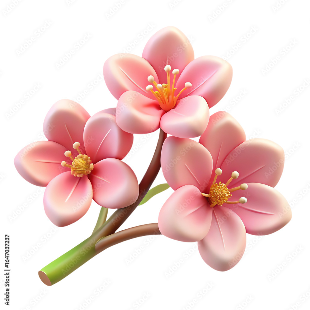 Obraz premium Delicate pink cherry blossom flowers with yellow centers on a transparent background