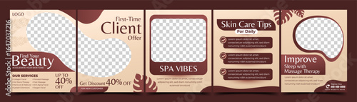 Beauty clinic salon social media post feed carousel template design. Square banner vector design with place for the photo.