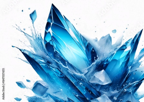 青い氷と水しぶきの3dイラスト