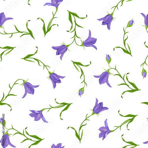 Seamless vector illustration with field bells on a white background. To decorate textiles, packaging.