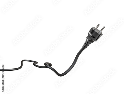 Power Plug Silhouette: An isolated, high-angle view showcases a black power plug and its cable against an unobstructed backdrop.