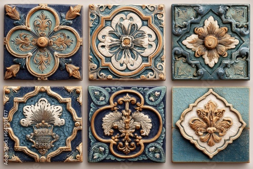 Decorative ceramic tiles with floral designs for interior decoration