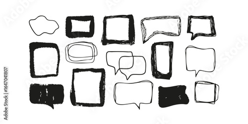 Hand-Drawn Speech Bubble And Frame Set. Creative Communication Elements Collection. Isolated Vector Illustration