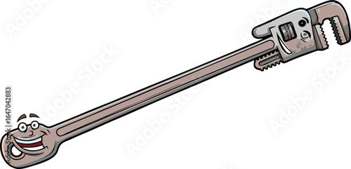 A Cartoonish Adjustable Wrench with a Happy Expression