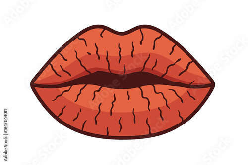 Illustrated red lips with details on a white background chapped lips close-up