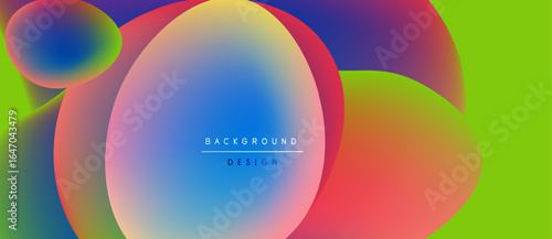 Vibrant abstract shapes overlap, creating colorful gradients. Design features text background, design. Bright hues dominate composition.
