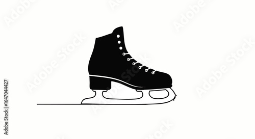 Elegant black figure skate silhouette with a continuous line art trail.