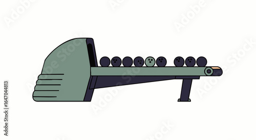 Flat Design Illustration of a Retro Bowling Ball Return Machine with Balls Lined Up.