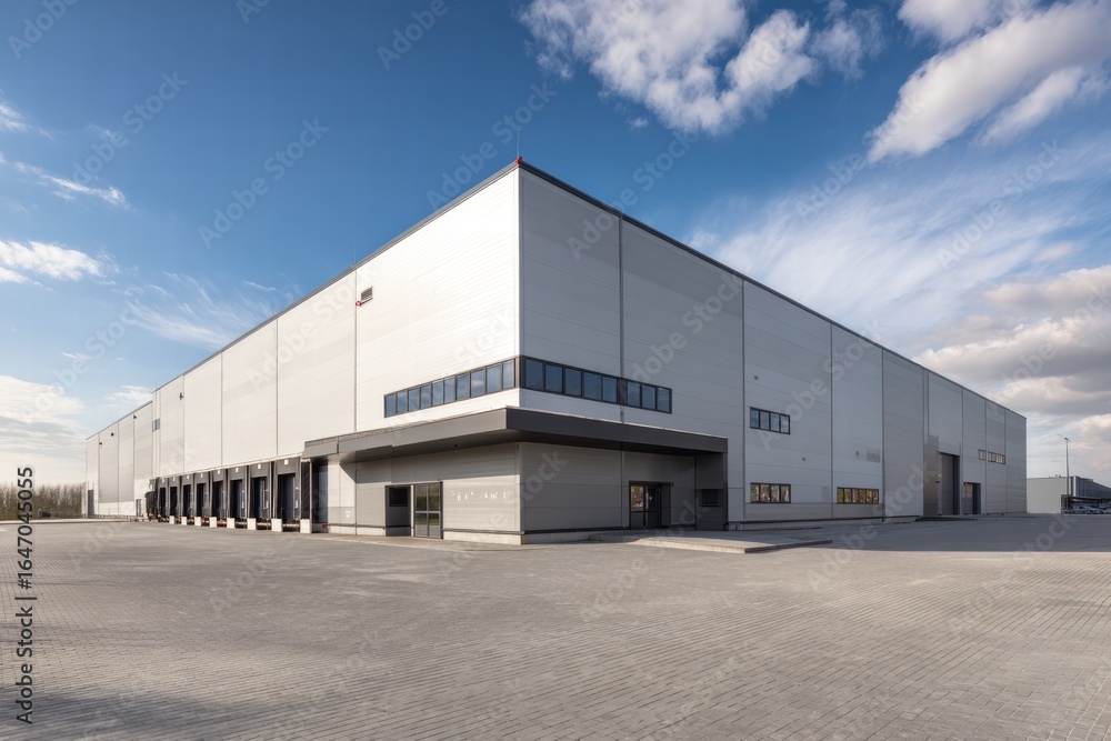 Exterior design of a contemporary warehouse office factory, company, industry, exterior, building, door, warehouse Exterior design of a contemporary warehouse office factory, company, industry, exterior, building, door, warehouse