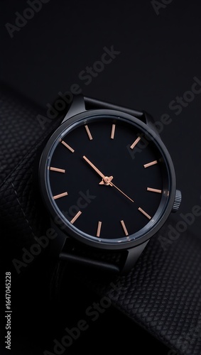 Wallpaper Mural Sleek modern black wristwatch with rose gold accents on textured leather background Torontodigital.ca