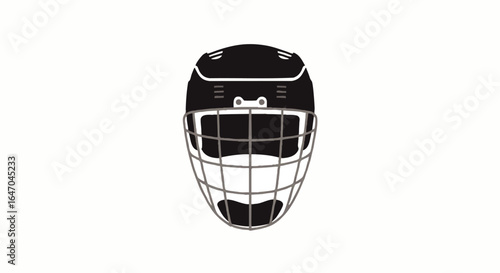 Front view of a black ice hockey helmet with a protective grey wire face cage.