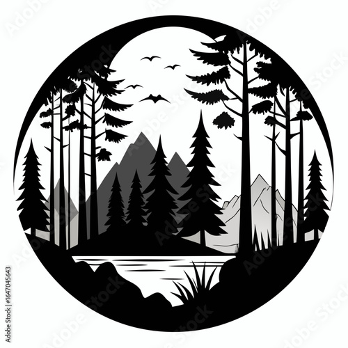 Forest Whisper vector clean black silhouette design white background