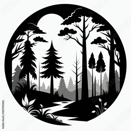 Forest Whisper vector clean black silhouette design white background