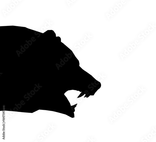 Black bear silhouette with detailed facial features stands out against a clean white background. The realistic shading highlights the fur texture, while the eyes, nose, and mouth are sharply defined.