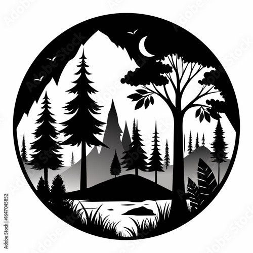 Forest Whisper vector clean black silhouette design white background