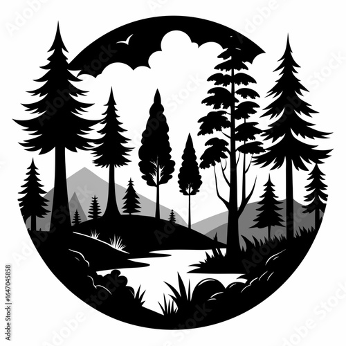 Forest Whisper vector clean black silhouette design white background