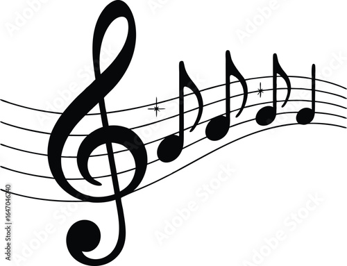 Elegant Black and White Music Notes on Staff Simple Vector Illustration for Musical Concepts and Creative Projects