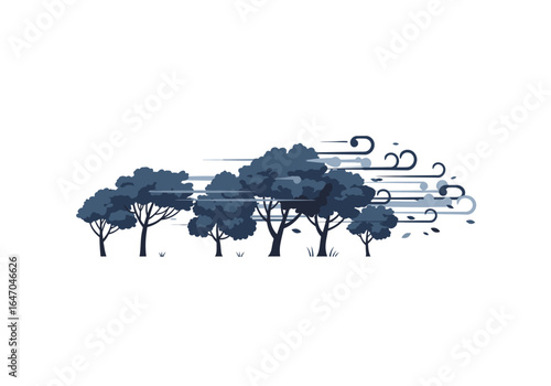 Stylized Trees in Windstorm Illustration
