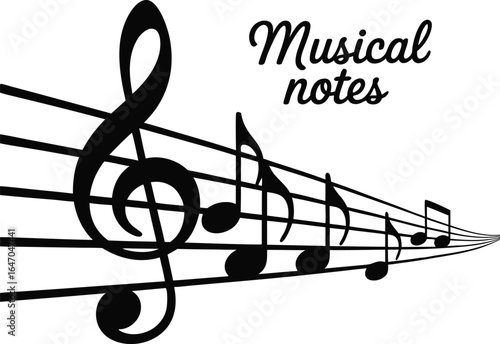 Elegant Musical Notes and Treble Clef on Staff Lines Black and White Design for Music Education and Performance